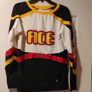 Varsity ACE Long Sleeve Cheer Top in White, Black, Yellow, Red